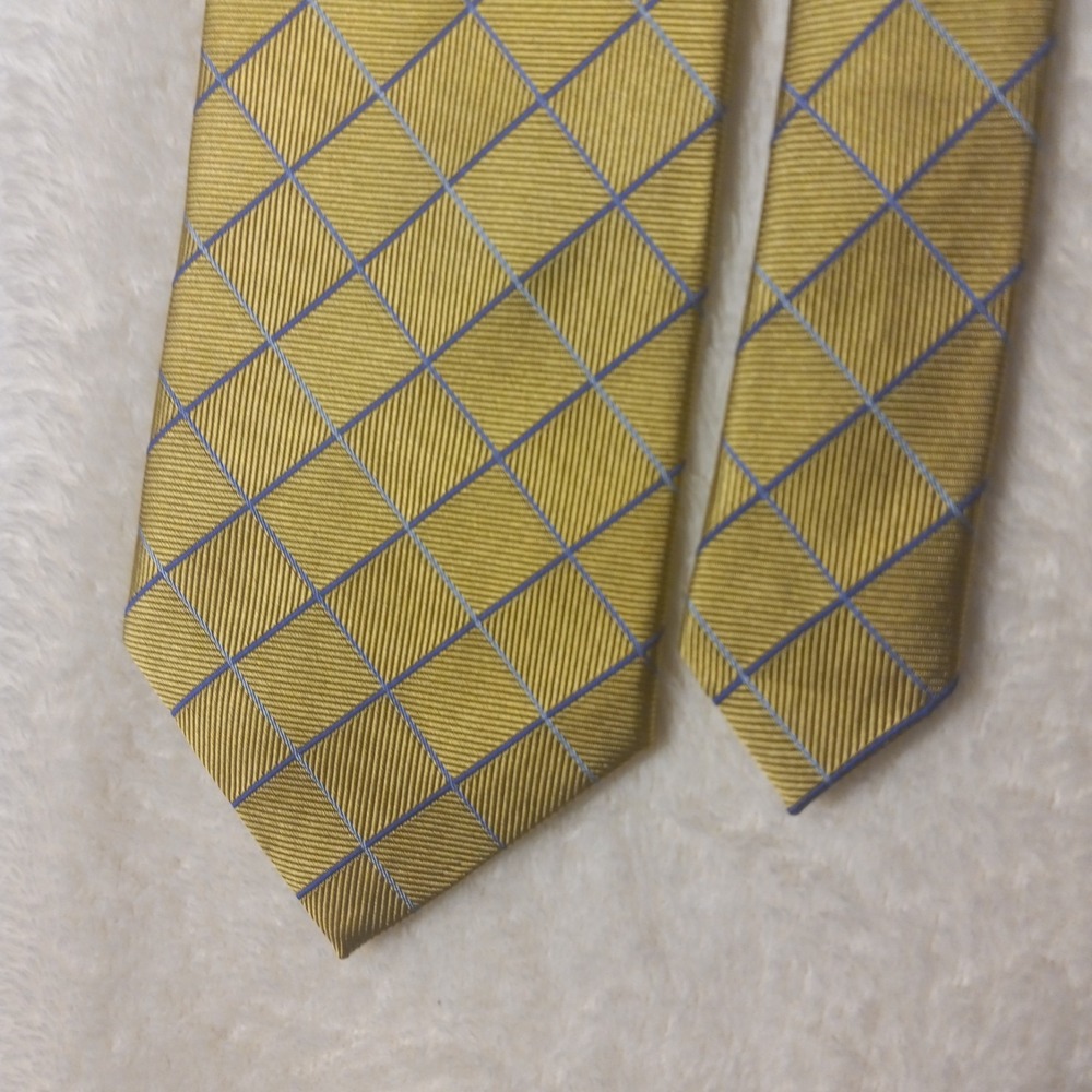 T. Harris London Silk Tie GOLD, WITH BLUE AND GREY GEOMETRIC REPP